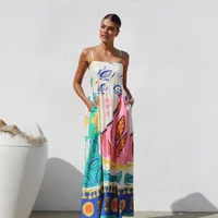 Women's A- Line Skirt Casual Elegant Streetwear Strap Contrast Binding Sleeveless Flower Maxi Long Dress Holiday Banquet Selfie main image 4