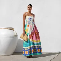 Women's A- Line Skirt Casual Elegant Streetwear Strap Contrast Binding Sleeveless Flower Maxi Long Dress Holiday Banquet Selfie main image 1