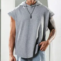 2024 Summer Men's Fitness Training Pullover Sports Leisure European And American Fashion Sleeve Hooded Vest Men's Solid Color Vest main image 3