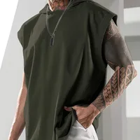 2024 Summer Men's Fitness Training Pullover Sports Leisure European And American Fashion Sleeve Hooded Vest Men's Solid Color Vest main image 4