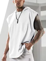 2024 Summer Men's Fitness Training Pullover Sports Leisure European And American Fashion Sleeve Hooded Vest Men's Solid Color Vest sku image 5