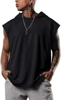 2024 Summer Men's Fitness Training Pullover Sports Leisure European And American Fashion Sleeve Hooded Vest Men's Solid Color Vest sku image 7