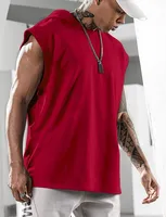 2024 Summer Men's Fitness Training Pullover Sports Leisure European And American Fashion Sleeve Hooded Vest Men's Solid Color Vest sku image 15