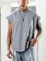 2024 Summer Men's Fitness Training Pullover Sports Leisure European And American Fashion Sleeve Hooded Vest Men's Solid Color Vest sku image 20