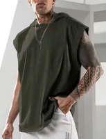 2024 Summer Men's Fitness Training Pullover Sports Leisure European And American Fashion Sleeve Hooded Vest Men's Solid Color Vest sku image 23