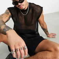 European And American Style Men's Clothing Summer New Fashion Loose White Sheer Cutout Eye-Catching Casual Sexy Men's Vest main image 4