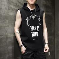 Summer 2024 Sleeveless Hooded T-shirt Men Fashion Brands Printed Cotton Loose Casual Hooded Vest Men's Waistcoat Men sku image 16