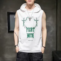 Summer 2024 Sleeveless Hooded T-shirt Men Fashion Brands Printed Cotton Loose Casual Hooded Vest Men's Waistcoat Men sku image 2