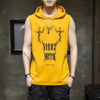 Summer 2024 Sleeveless Hooded T-shirt Men Fashion Brands Printed Cotton Loose Casual Hooded Vest Men's Waistcoat Men sku image 9