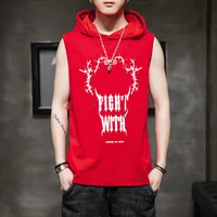 Summer 2024 Sleeveless Hooded T-shirt Men Fashion Brands Printed Cotton Loose Casual Hooded Vest Men's Waistcoat Men sku image 13