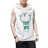 Summer 2024 Sleeveless Hooded T-shirt Men Fashion Brands Printed Cotton Loose Casual Hooded Vest Men's Waistcoat Men main image 4