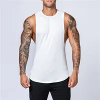 Summer Blank Cotton Loose Underwaist Tank Men Singlet Men Plain Bodybuilding Workout Sleeveless Vest Men main image 5