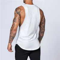 Summer Blank Cotton Loose Underwaist Tank Men Singlet Men Plain Bodybuilding Workout Sleeveless Vest Men main image 1