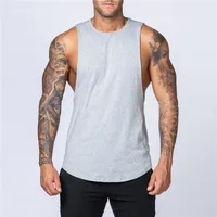 Summer Blank Cotton Loose Underwaist Tank Men Singlet Men Plain Bodybuilding Workout Sleeveless Vest Men main image 3