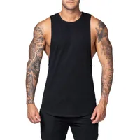 Summer Blank Cotton Loose Underwaist Tank Men Singlet Men Plain Bodybuilding Workout Sleeveless Vest Men main image 4