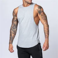 Summer Blank Cotton Loose Underwaist Tank Men Singlet Men Plain Bodybuilding Workout Sleeveless Vest Men sku image 8