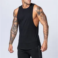 Summer Blank Cotton Loose Underwaist Tank Men Singlet Men Plain Bodybuilding Workout Sleeveless Vest Men sku image 12