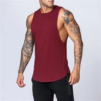 Summer Blank Cotton Loose Underwaist Tank Men Singlet Men Plain Bodybuilding Workout Sleeveless Vest Men sku image 14