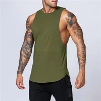Summer Blank Cotton Loose Underwaist Tank Men Singlet Men Plain Bodybuilding Workout Sleeveless Vest Men sku image 20