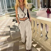 Holiday Banquet Selfie Women's Elegant Streetwear Contrast Collar Cotton Pants Sets Shorts Sets main image 3