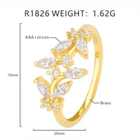 Elegant Leaves Copper Zircon K Gold Plated White Gold Plated Women's Open Rings sku image 1