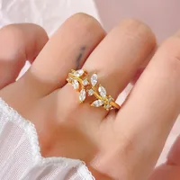 Elegant Leaves Copper Zircon K Gold Plated White Gold Plated Women's Open Rings main image 4