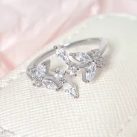 Elegant Leaves Copper Zircon K Gold Plated White Gold Plated Women's Open Rings main image 9