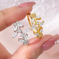 Elegant Leaves Copper Zircon K Gold Plated White Gold Plated Women's Open Rings main image 3