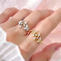 Elegant Leaves Copper Zircon K Gold Plated White Gold Plated Women's Open Rings main image 1