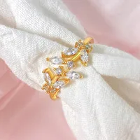 Elegant Leaves Copper Zircon K Gold Plated White Gold Plated Women's Open Rings main image 7