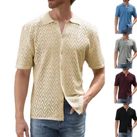 Men's Eyelet Top Short Sleeve Simple Style Solid Color main image 1