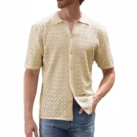 Men's Eyelet Top Short Sleeve Simple Style Solid Color main image 2