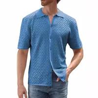Men's Eyelet Top Short Sleeve Simple Style Solid Color main image 4