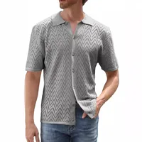 Men's Eyelet Top Short Sleeve Simple Style Solid Color main image 5