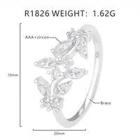Elegant Leaves Copper Zircon K Gold Plated White Gold Plated Women's Open Rings sku image 2