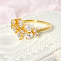 Elegant Leaves Copper Zircon K Gold Plated White Gold Plated Women's Open Rings main image 6