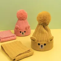 Kid'S Cute Solid Color Face Eaveless Scarf Wool Cap main image 1