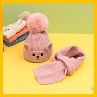 Kid'S Cute Solid Color Face Eaveless Scarf Wool Cap main image 3