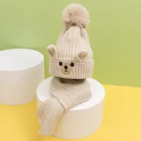 Kid'S Cute Solid Color Face Eaveless Scarf Wool Cap sku image 1