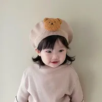 Kid'S Cute Bear Solid Color Eaveless Beret Hat main image 2