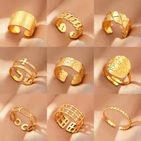 Retro IG Style Geometric 304 Stainless Steel Plating 18K Gold Plated Unisex Open Rings main image 1