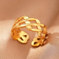 Retro IG Style Geometric 304 Stainless Steel Plating 18K Gold Plated Unisex Open Rings main image 4