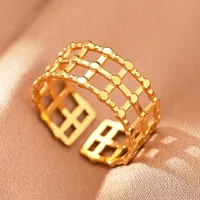 Retro IG Style Geometric 304 Stainless Steel Plating 18K Gold Plated Unisex Open Rings sku image 24