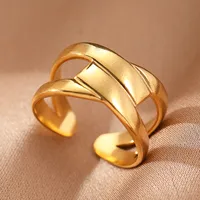Retro IG Style Geometric 304 Stainless Steel Plating 18K Gold Plated Unisex Open Rings sku image 32