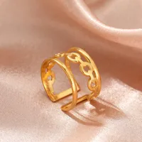 Retro IG Style Geometric 304 Stainless Steel Plating 18K Gold Plated Unisex Open Rings sku image 40