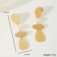 1 Pair Elegant Artistic Geometric Leaf Plating Inlay 304 Stainless Steel Acrylic Imitation Pearl Zircon 18K Gold Plated Drop Earrings main image 2