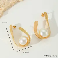 1 Pair Casual Elegant Artistic Irregular Geometric Plating Inlay 304 Stainless Steel Imitation Pearl 18K Gold Plated Drop Earrings Ear Studs main image 2