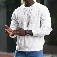 Europe And America Cross Border Men's Temu Solid Color Waffle Long-Sleeved T-shirt Amazon Spring And Autumn New Round Neck Top Men main image 1
