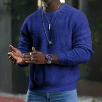 Europe And America Cross Border Men's Temu Solid Color Waffle Long-Sleeved T-shirt Amazon Spring And Autumn New Round Neck Top Men sku image 9