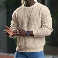 Europe And America Cross Border Men's Temu Solid Color Waffle Long-Sleeved T-shirt Amazon Spring And Autumn New Round Neck Top Men sku image 23